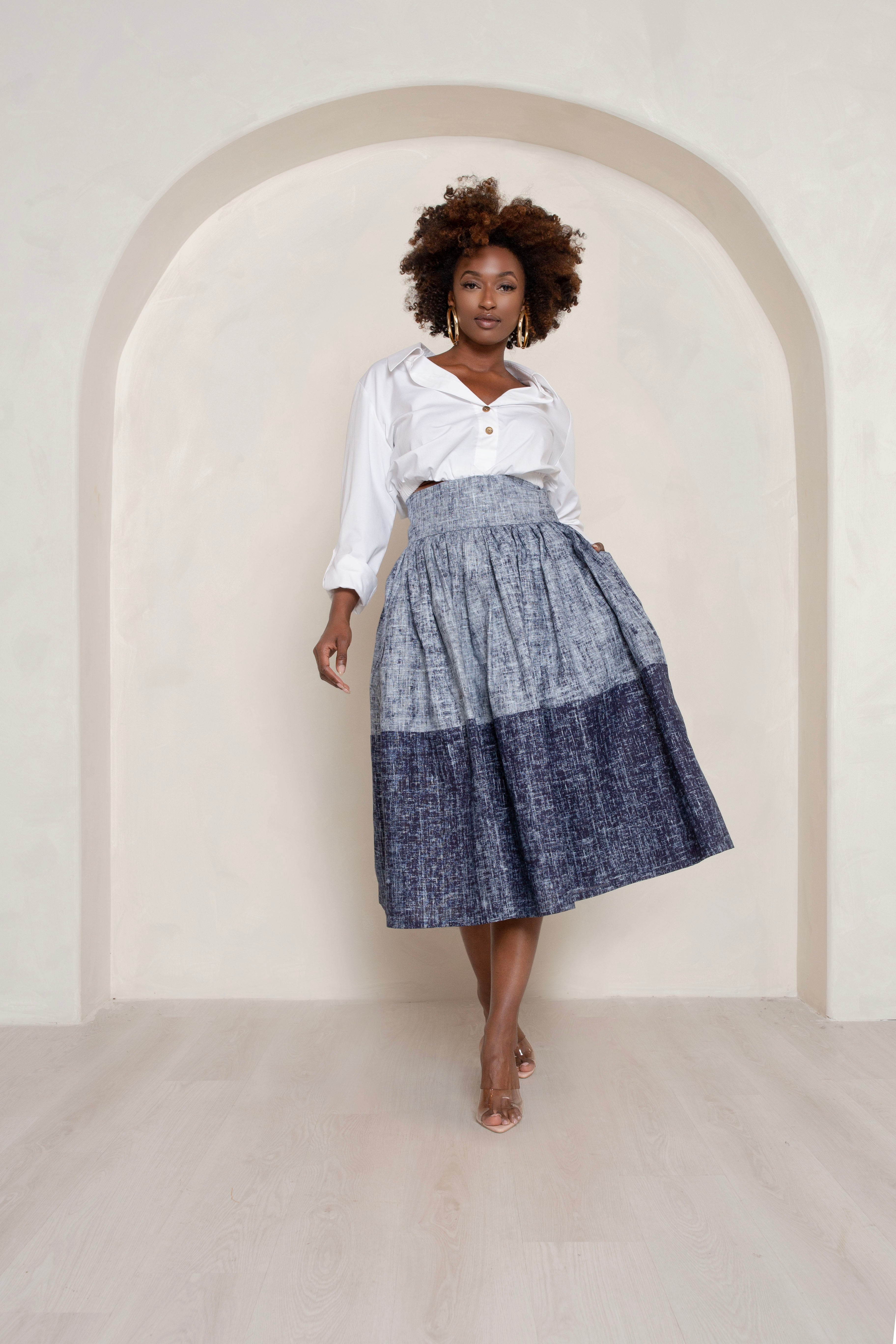 High Waist Blue Wave Flare Skirt Jibri Jibri Online 5589