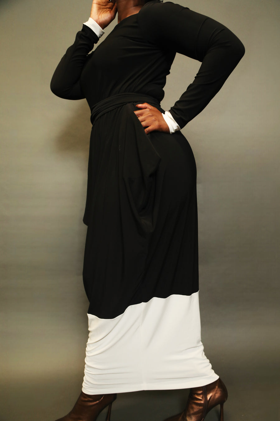 Colorblock Slouch Maxi Dress w/wrist detail- JIBRI