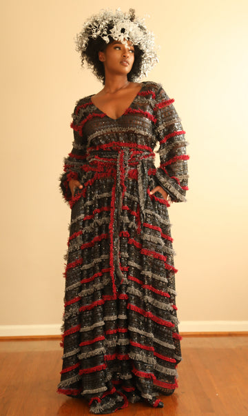 Full Sleeved Textured Maxi Dress- JIBRI