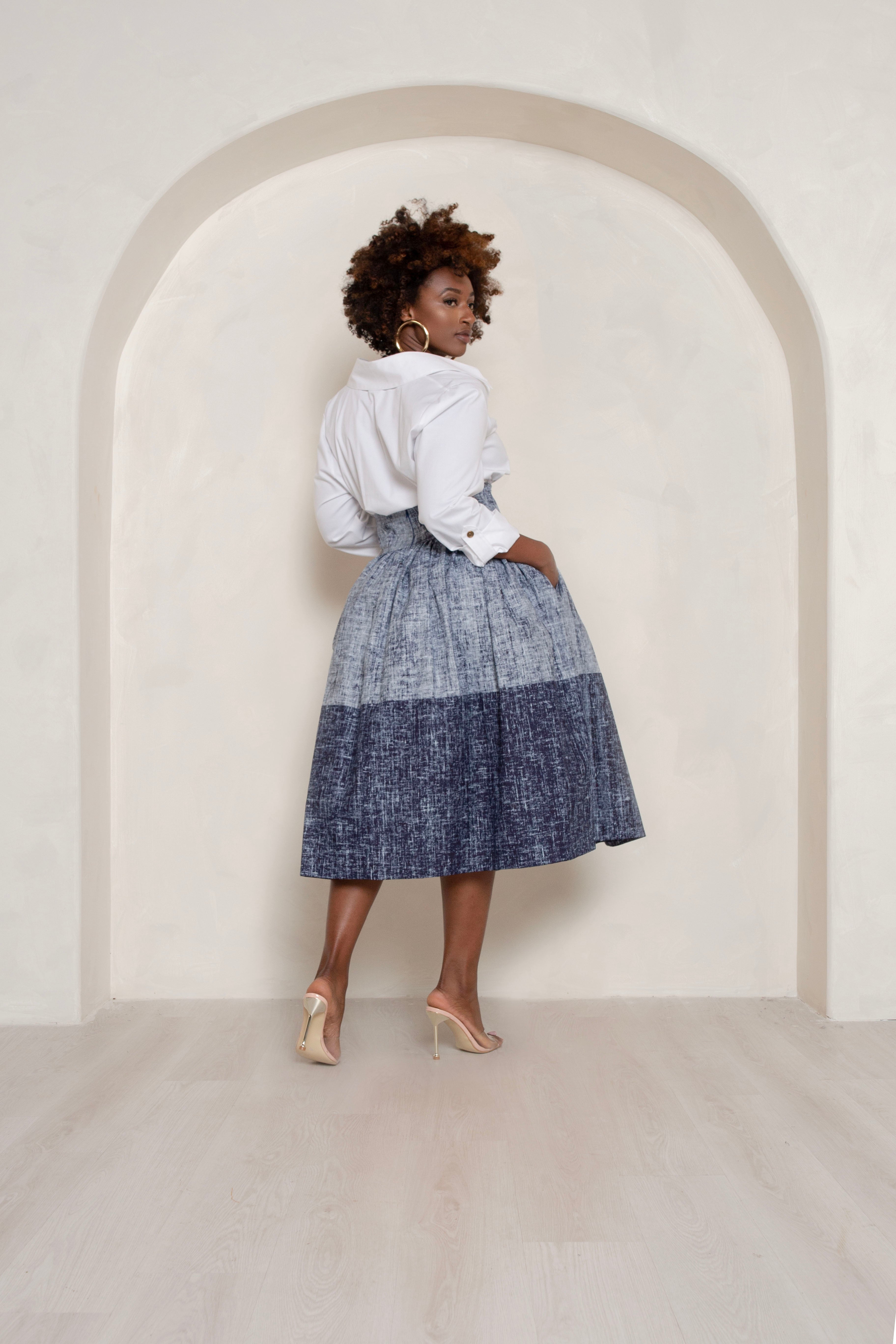 High Waist Blue Wave Flare Skirt Jibri Jibri Online 7611